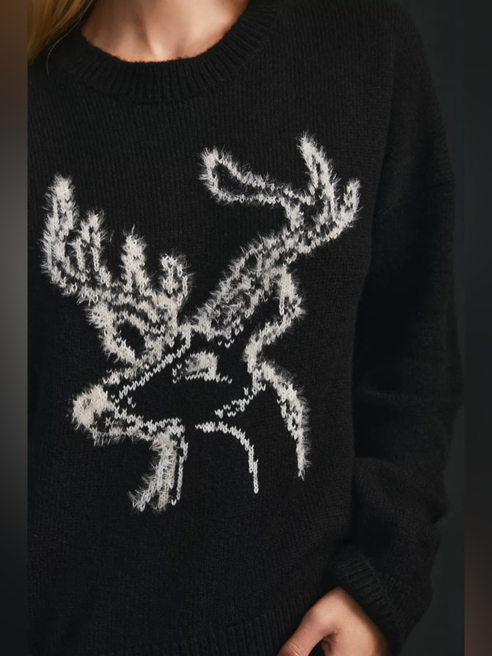 By Anthropologie Women’s Black and White Deer Sweater, Size Medium - Picture 2 of 12
